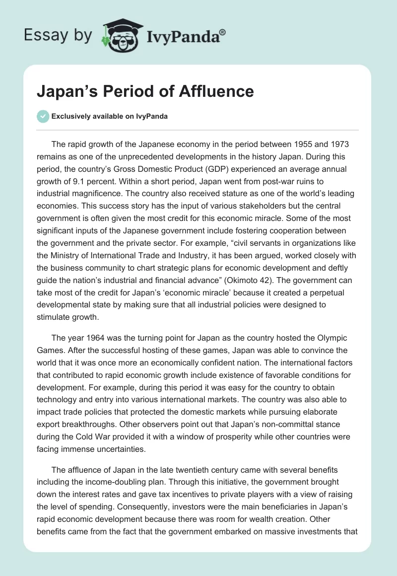Japan’s Period of Affluence. Page 1