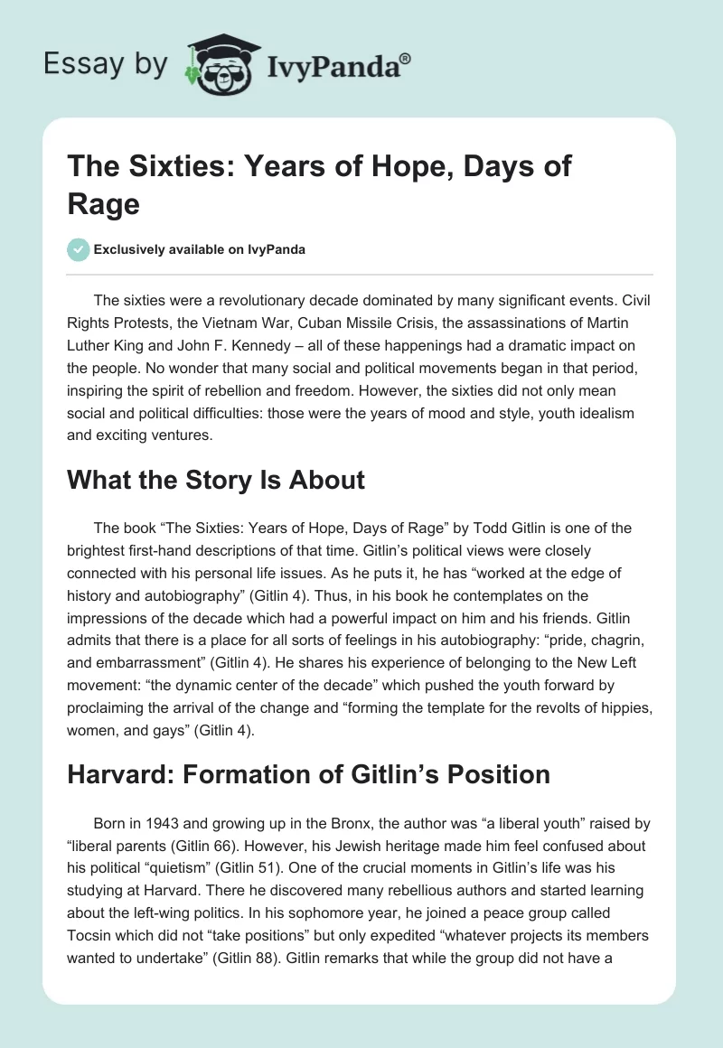 The Sixties: Years of Hope, Days of Rage. Page 1