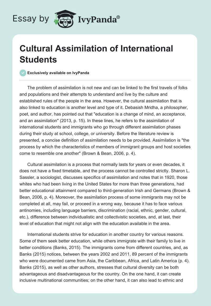 Cultural Assimilation of International Students. Page 1