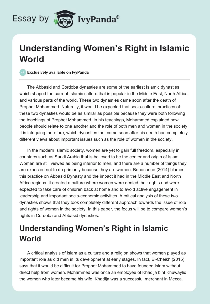 Understanding Women’s Right in Islamic World. Page 1