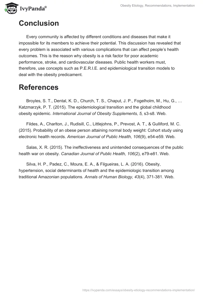 Obesity Etiology, Recommendations, Implementation. Page 4