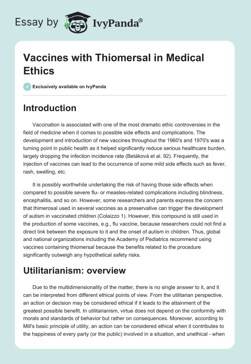 Vaccines with Thiomersal in Medical Ethics. Page 1