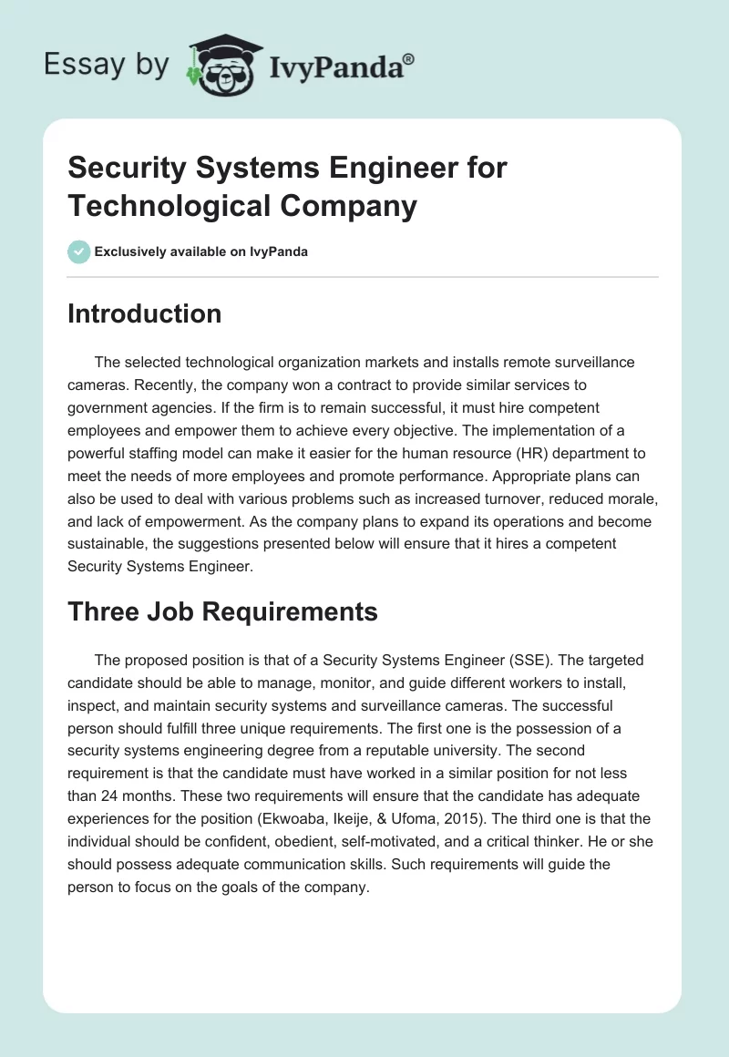 Security Systems Engineer for Technological Company. Page 1