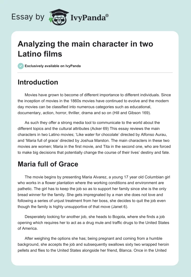 Analyzing the Main Character in Two Latino Films. Page 1