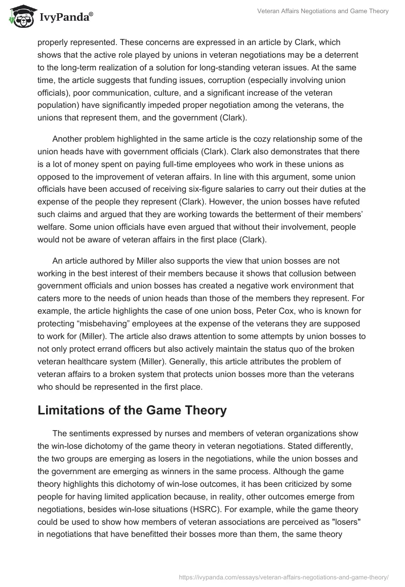 Veteran Affairs Negotiations and Game Theory. Page 3