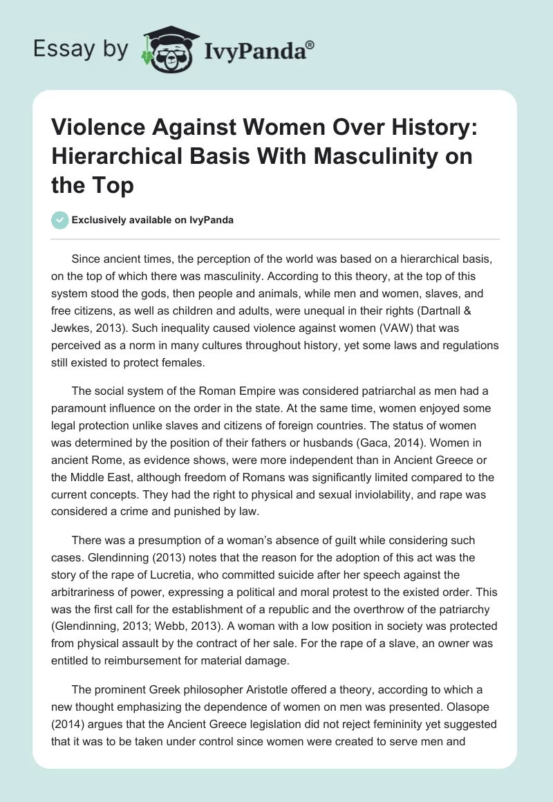 Violence Against Women Over History: Hierarchical Basis With Masculinity on the Top. Page 1
