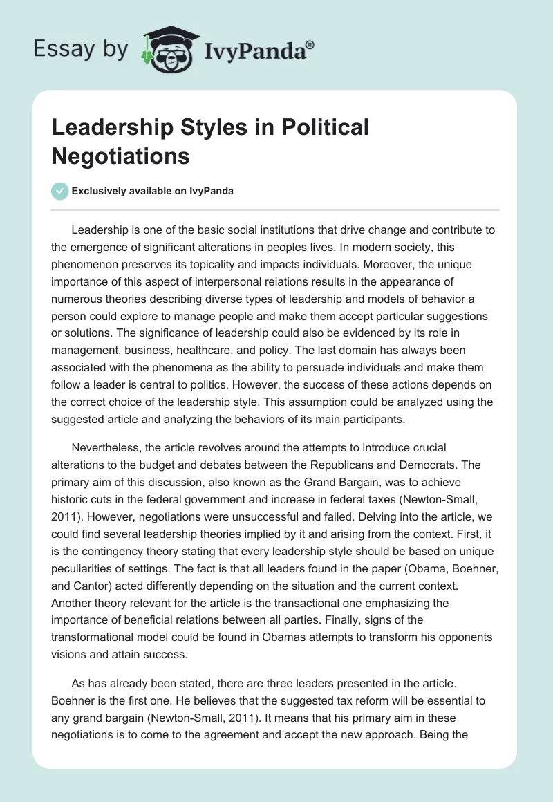 Leadership Styles in Political Negotiations. Page 1