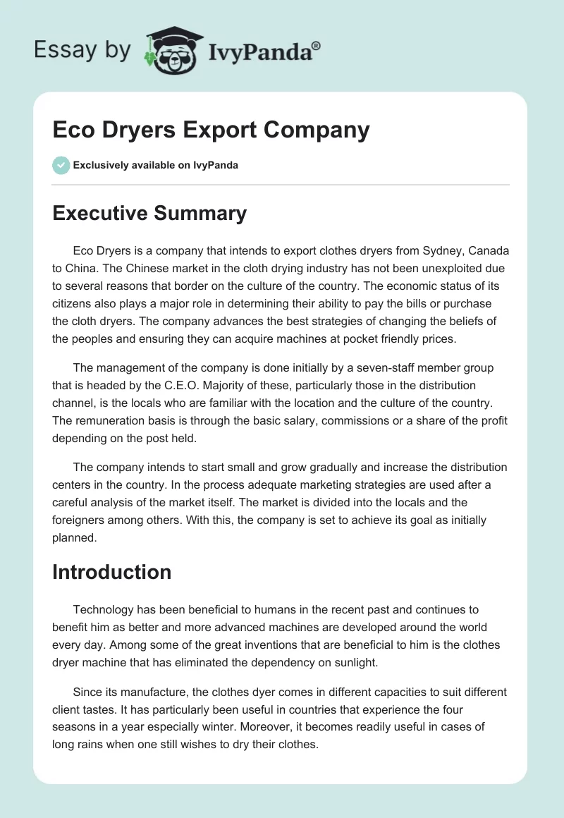 Eco Dryers Export Company. Page 1