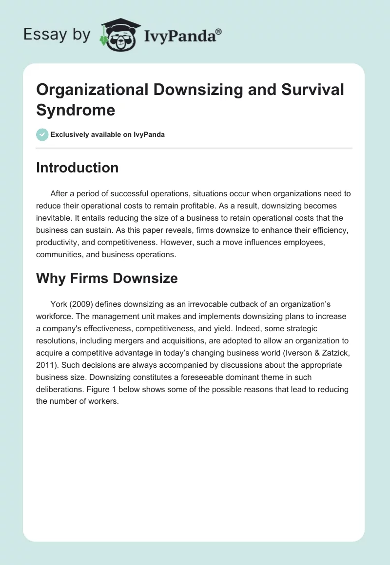Organizational Downsizing and Survival Syndrome. Page 1