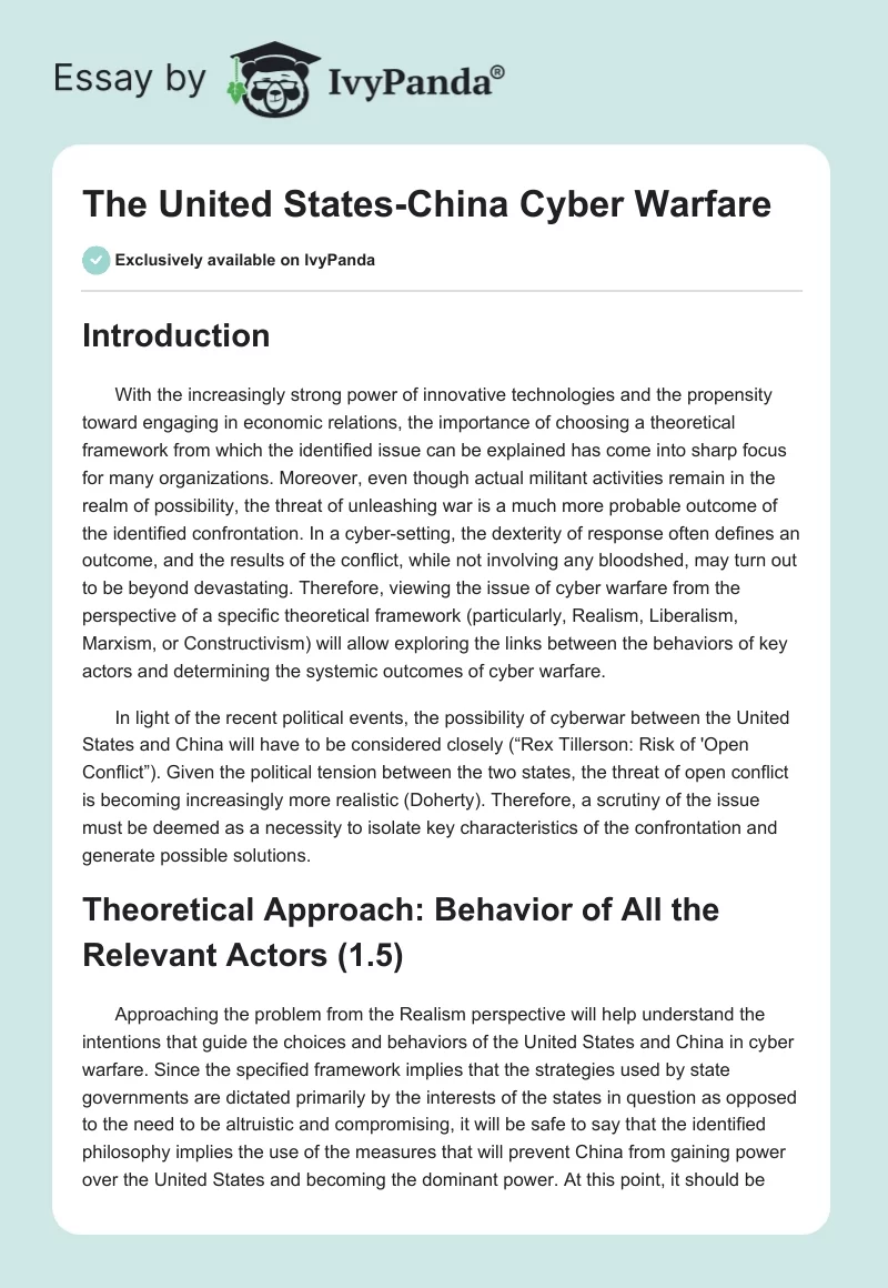 The United States-China Cyber Warfare. Page 1