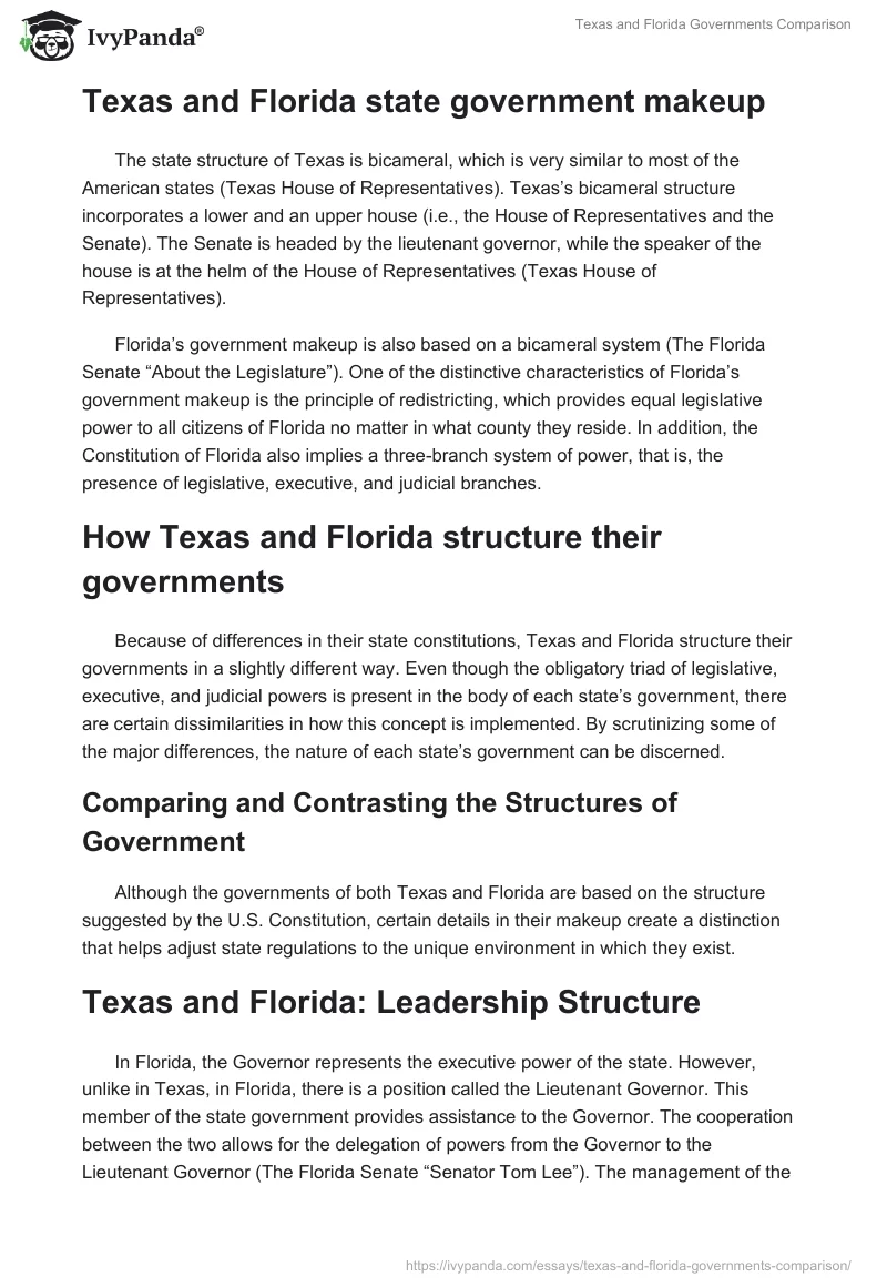 Texas and Florida Governments Comparison. Page 2
