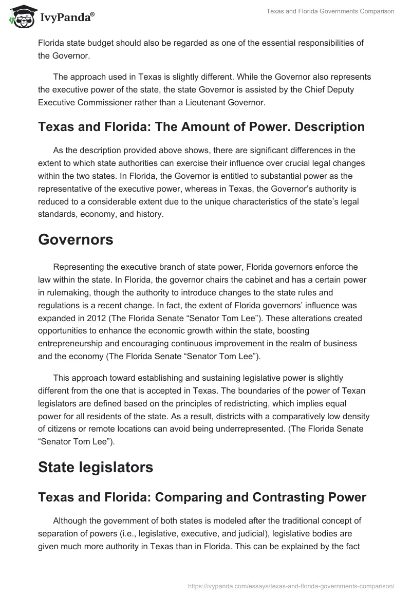 Texas and Florida Governments Comparison. Page 3