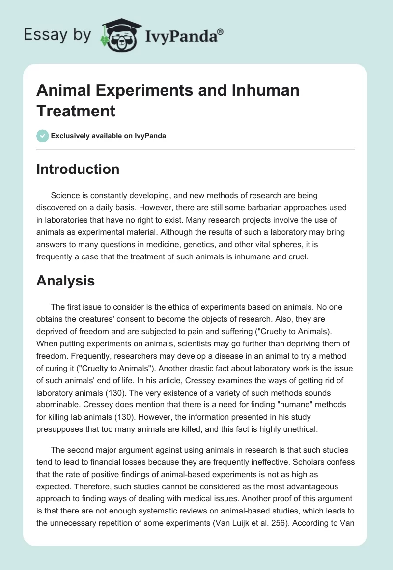 Animal Experiments and Inhuman Treatment. Page 1