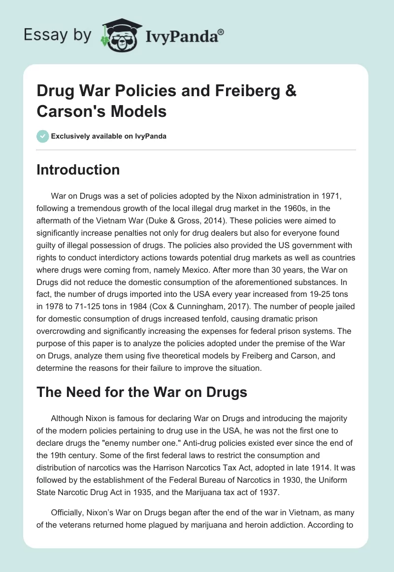 Drug War Policies and Freiberg & Carson's Models. Page 1
