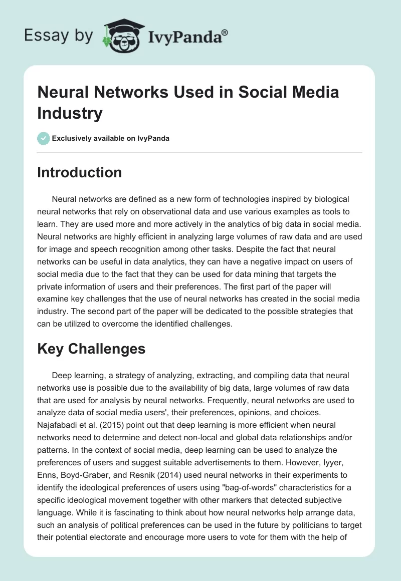Neural Networks Used in Social Media Industry. Page 1