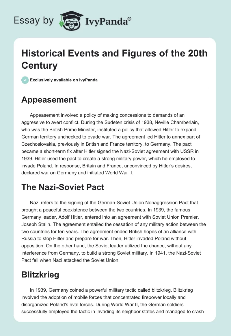 Historical Events and Figures of the 20th Century. Page 1