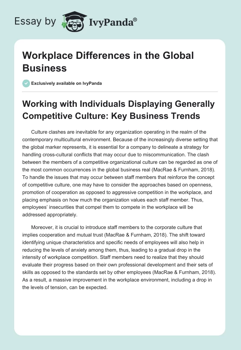 Workplace Differences in the Global Business. Page 1