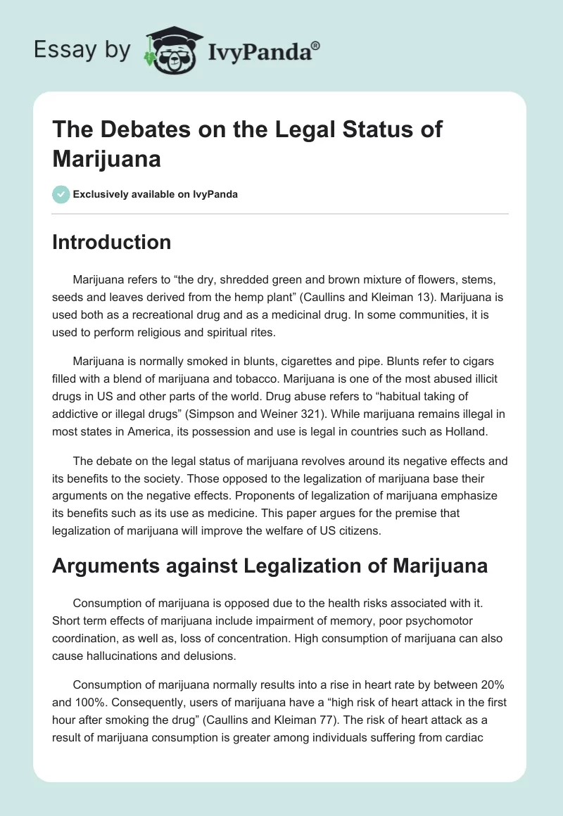 The Debates on the Legal Status of Marijuana. Page 1