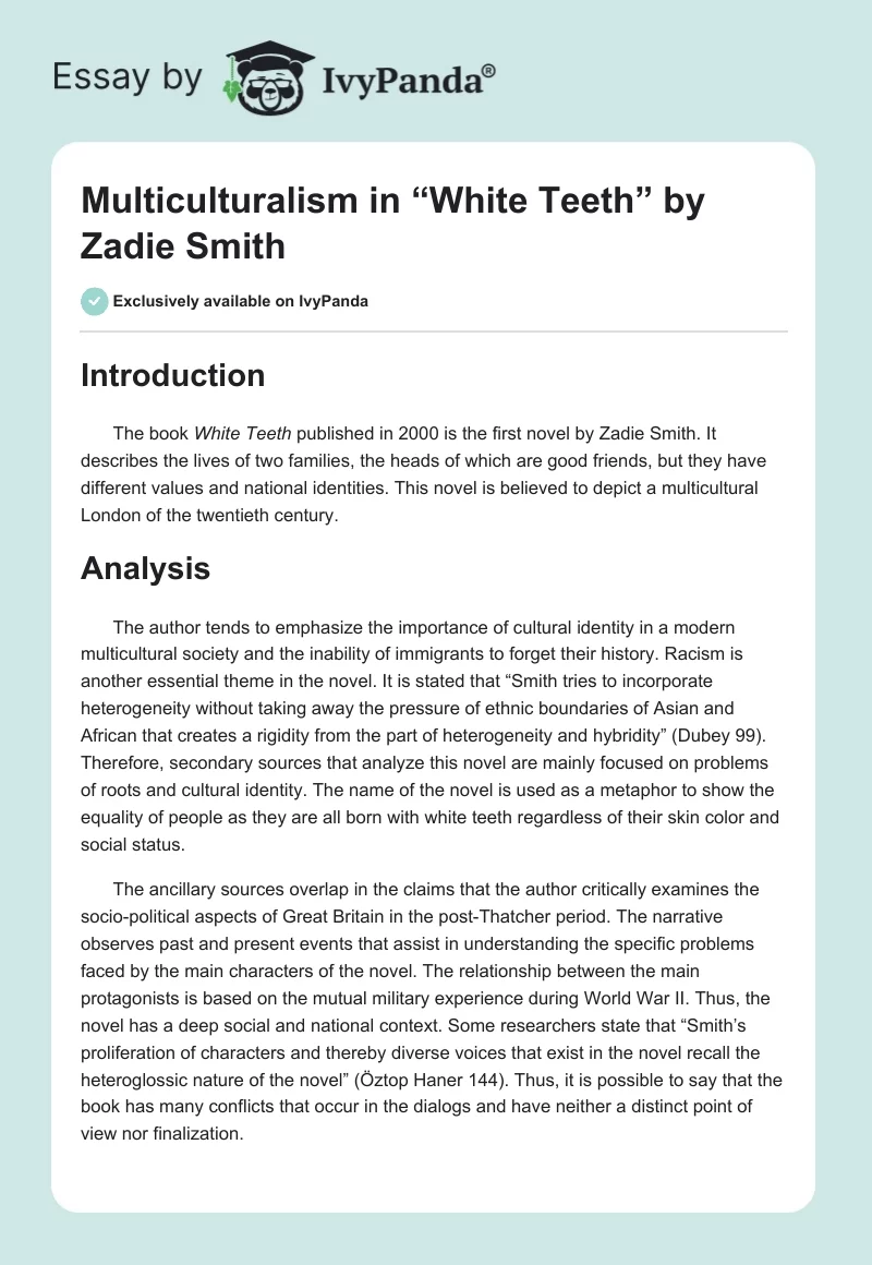 Multiculturalism in “White Teeth” by Zadie Smith. Page 1
