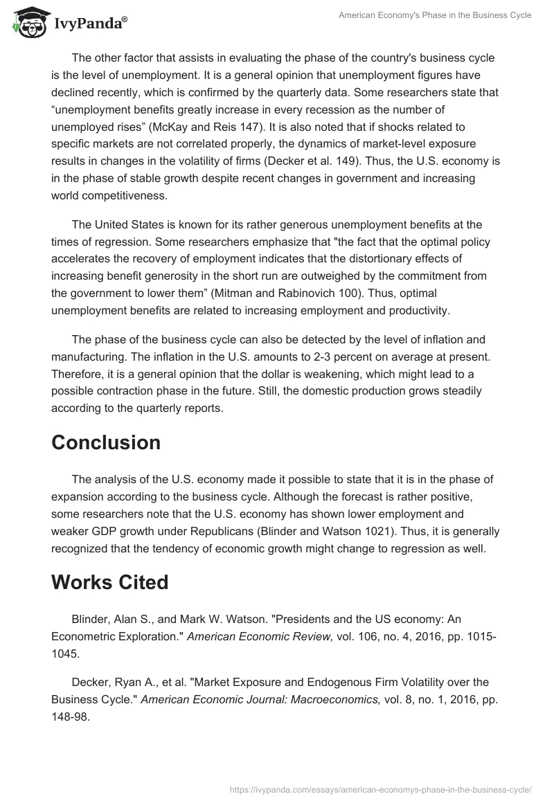American Economy's Phase in the Business Cycle. Page 2
