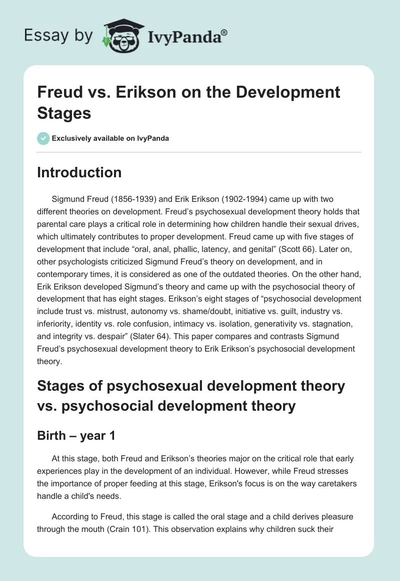 Freud vs. Erikson on the Development Stages. Page 1