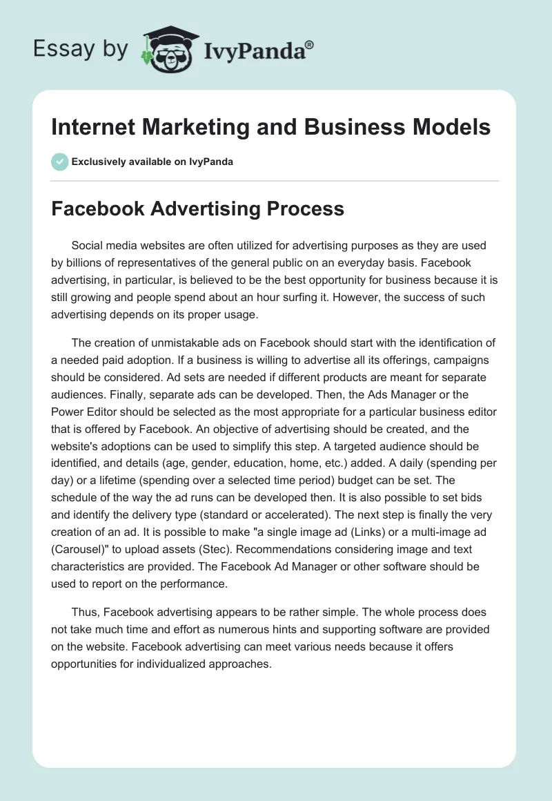 Internet Marketing and Business Models. Page 1