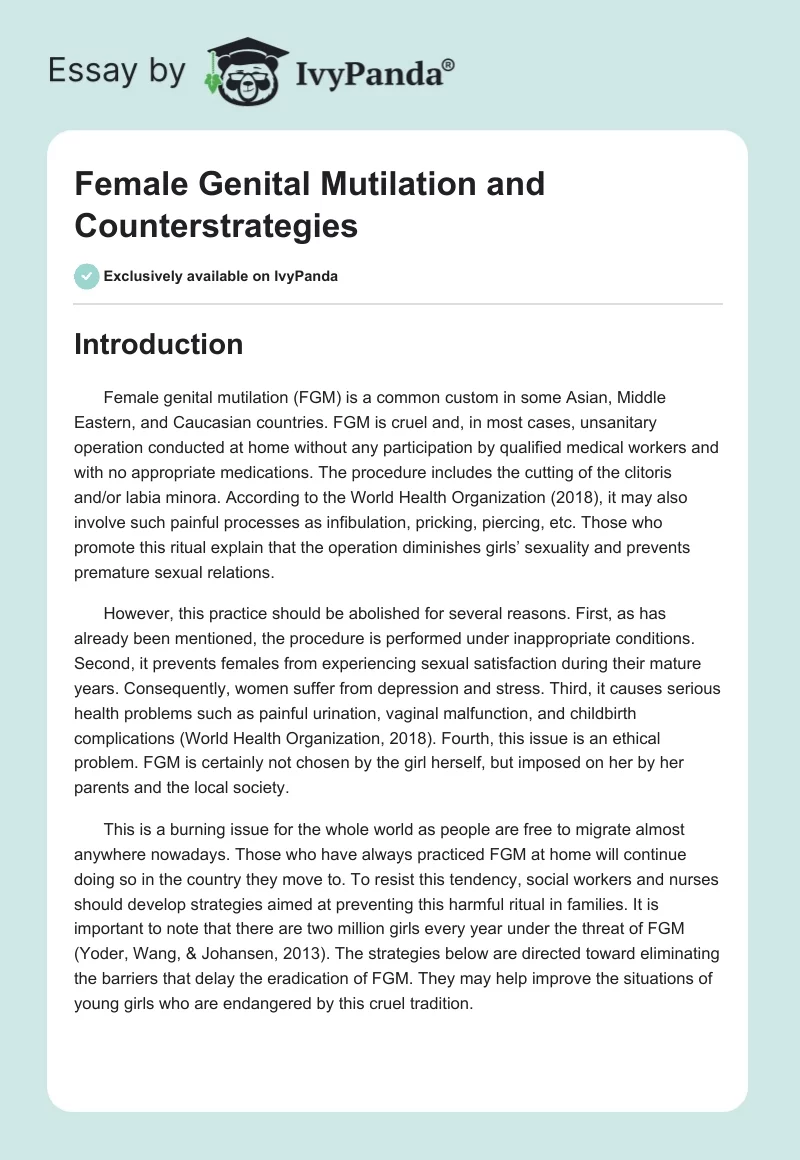 Female Genital Mutilation and Counterstrategies. Page 1