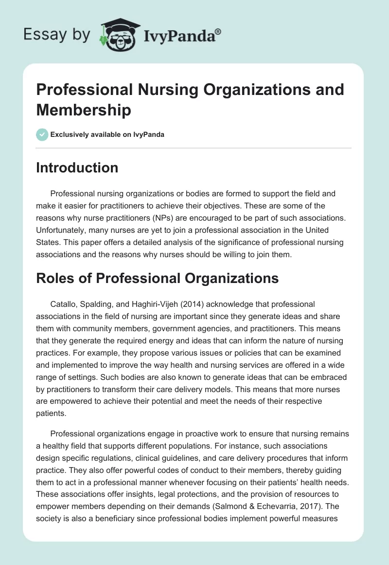 Professional Nursing Organizations and Membership. Page 1