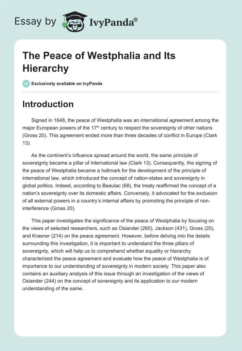 The Peace of Westphalia and Its Hierarchy. Page 1