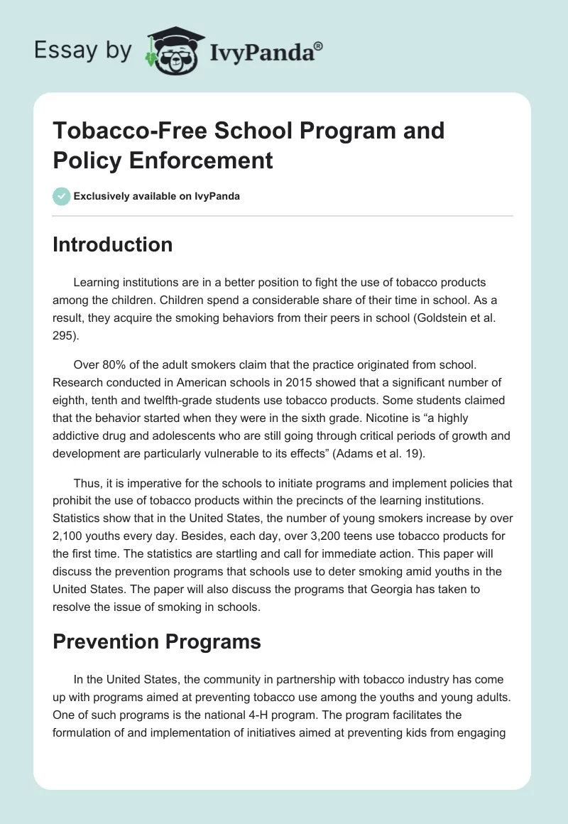 Tobacco-Free School Program and Policy Enforcement. Page 1