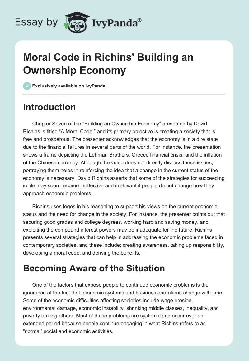 Moral Code in Richins' Building an Ownership Economy. Page 1