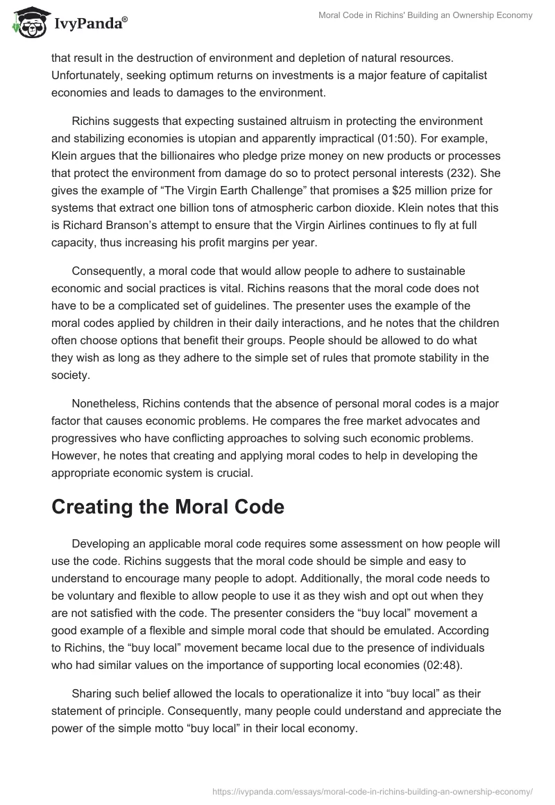 Moral Code in Richins' Building an Ownership Economy. Page 4