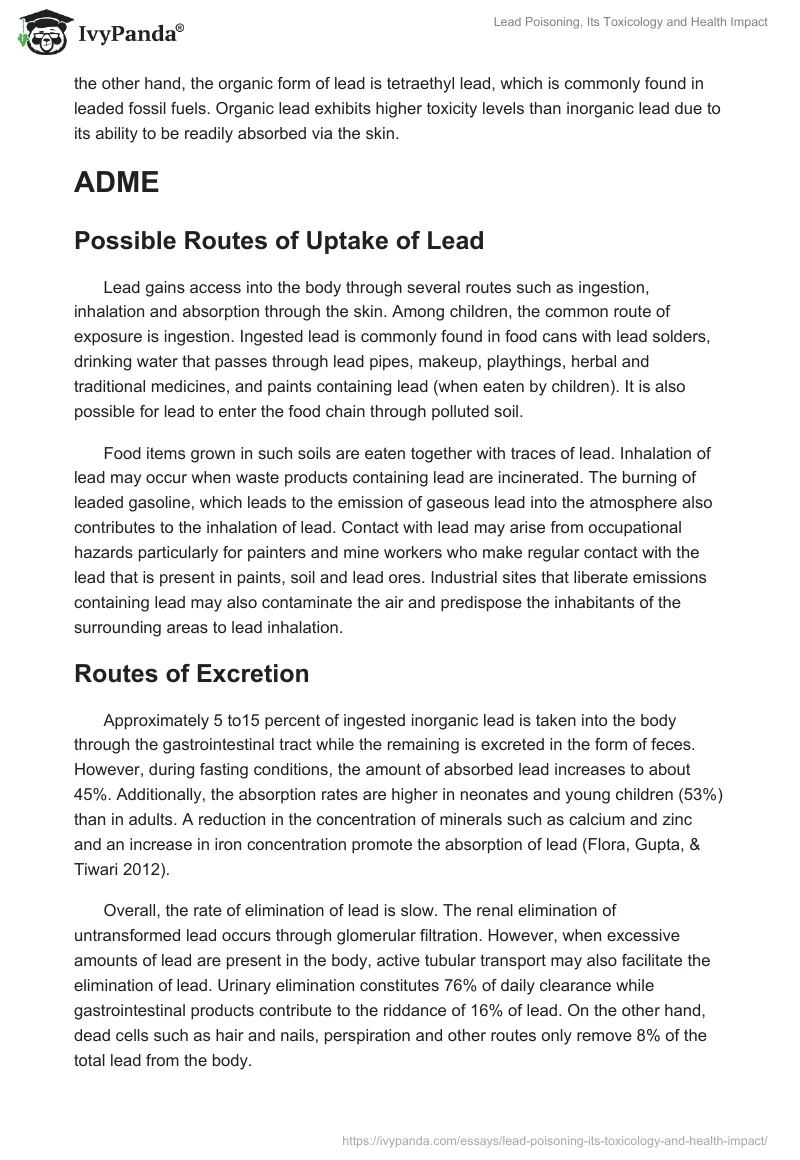 Lead Poisoning, Its Toxicology and Health Impact. Page 2