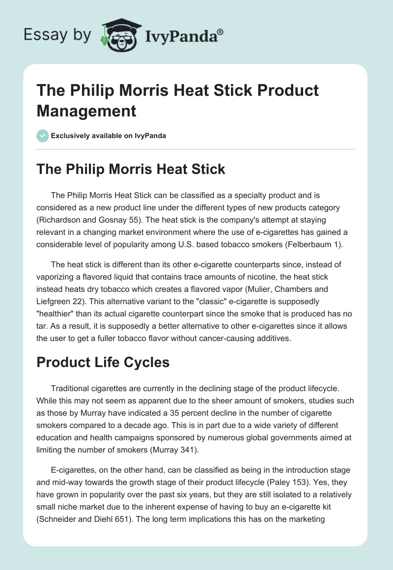 The Philip Morris Heat Stick Product Management. Page 1