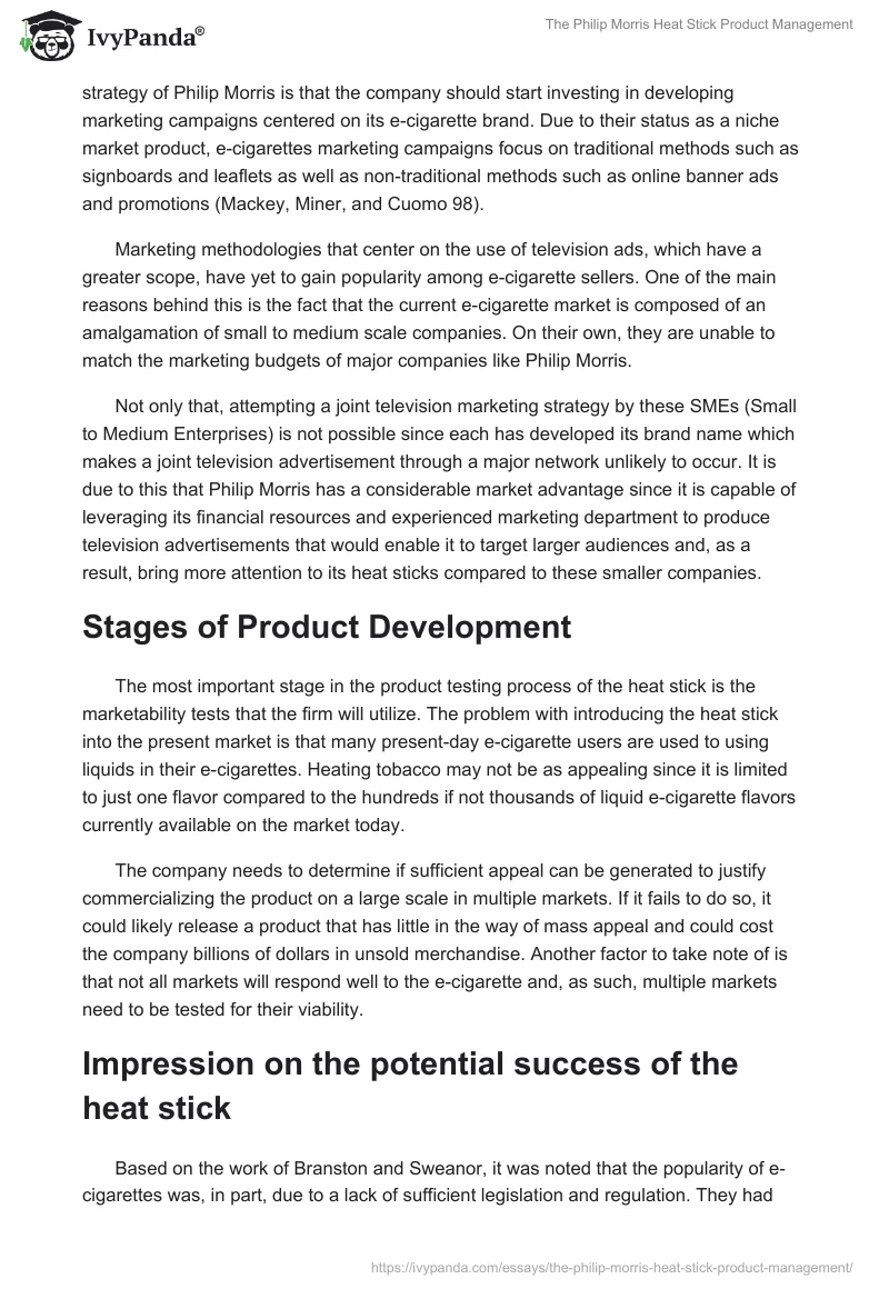 The Philip Morris Heat Stick Product Management. Page 2