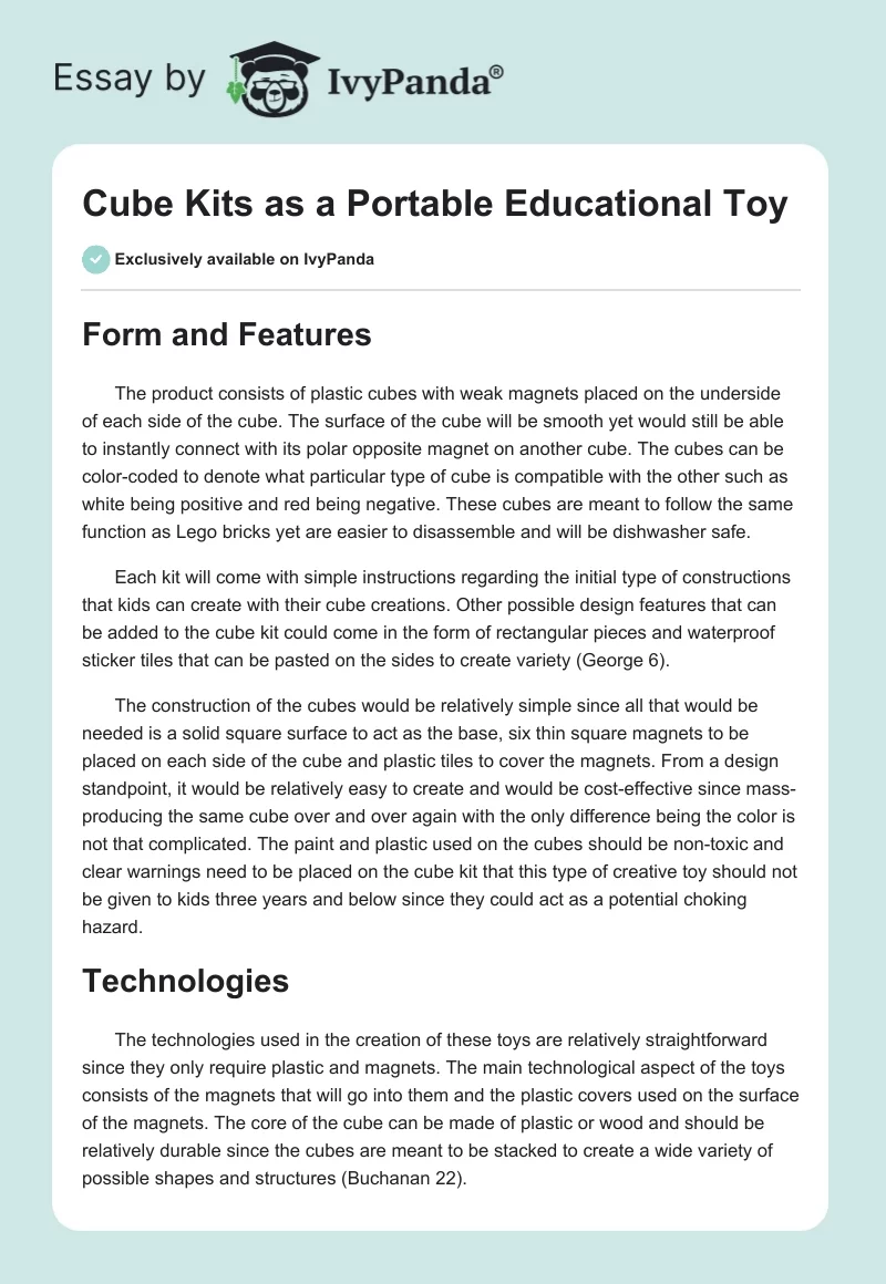 Cube Kits as a Portable Educational Toy. Page 1
