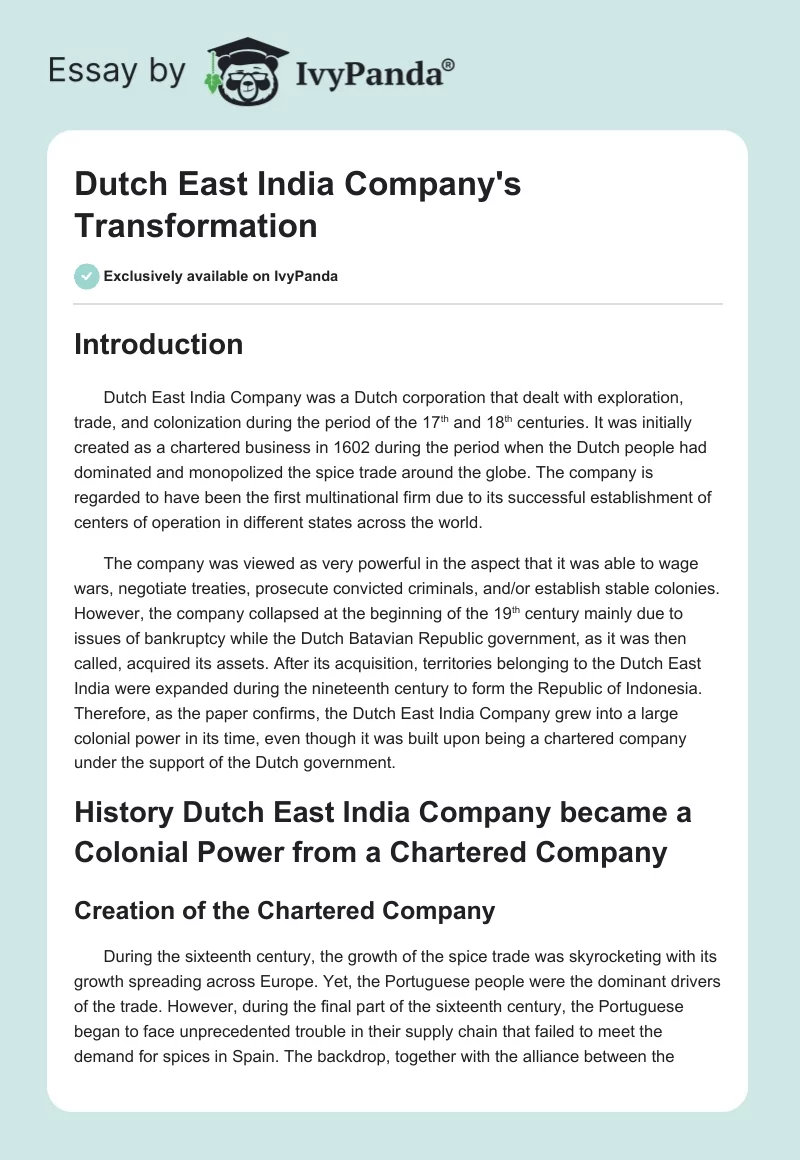 Dutch East India Company's Transformation. Page 1