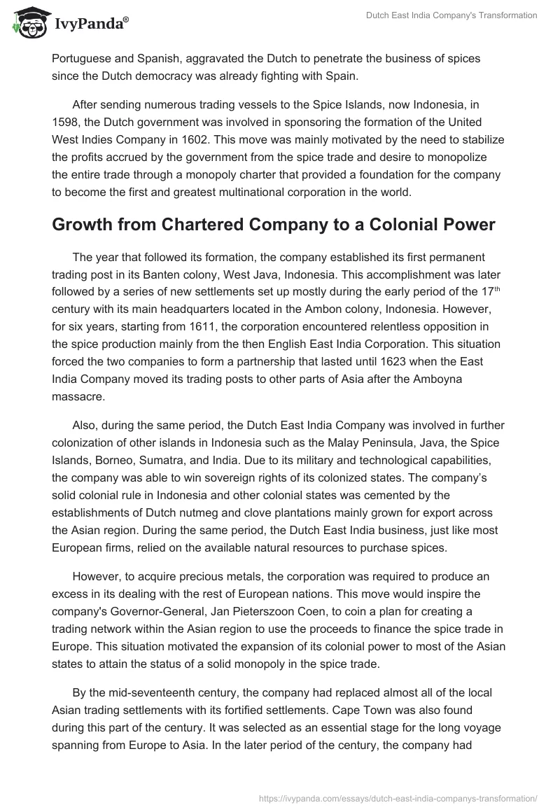 Dutch East India Company's Transformation. Page 2