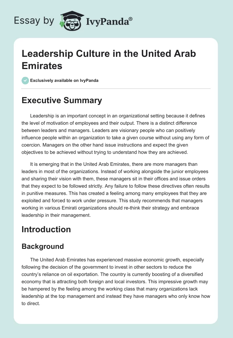Leadership Culture in the United Arab Emirates. Page 1