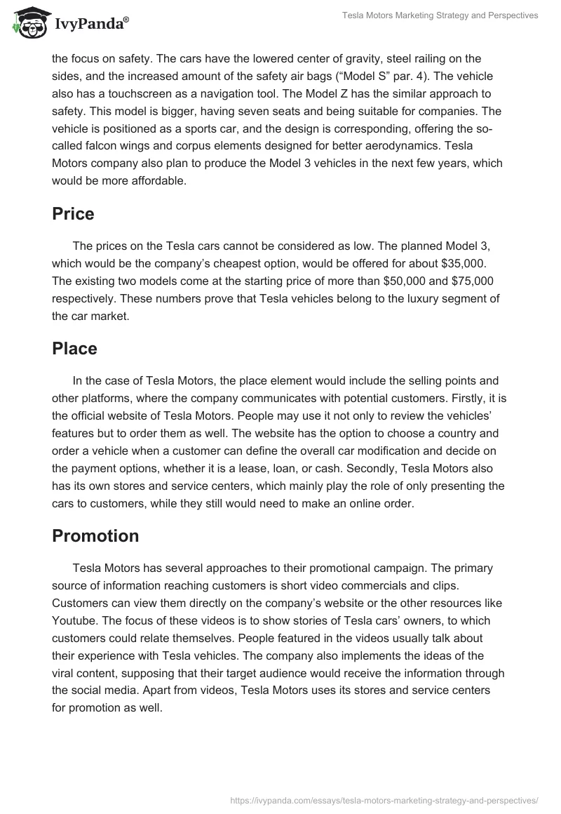Tesla Motors Marketing Strategy and Perspectives. Page 2