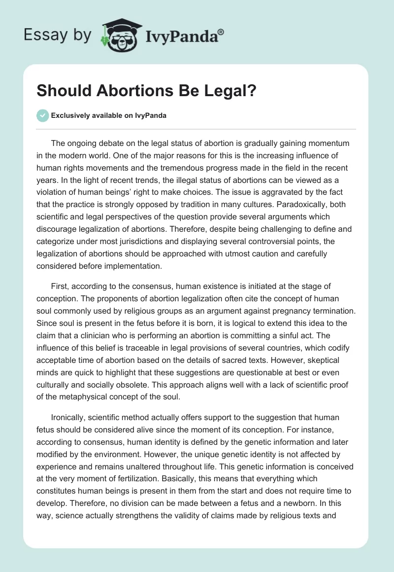 Should Abortions Be Legal?. Page 1