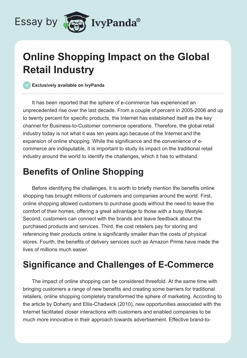 Online Shopping Impact on the Global Retail Industry. Page 1