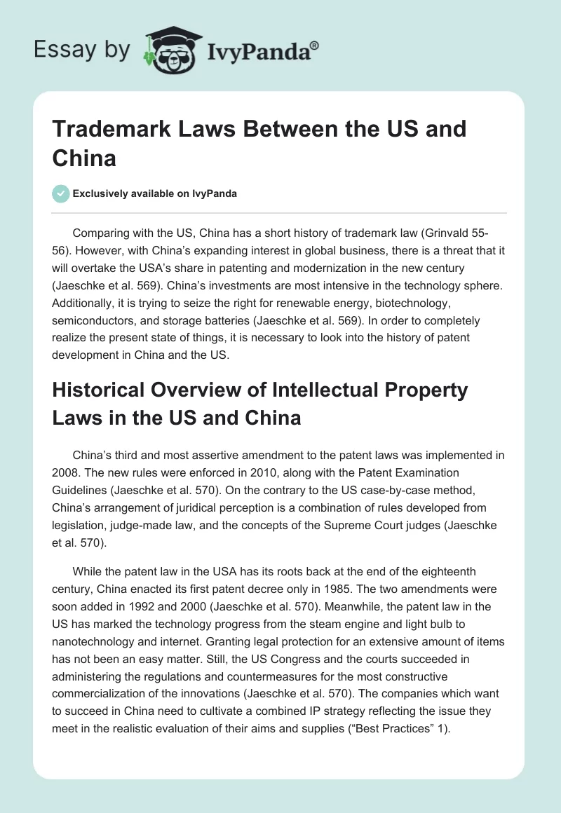 Trademark Laws Between the US and China. Page 1