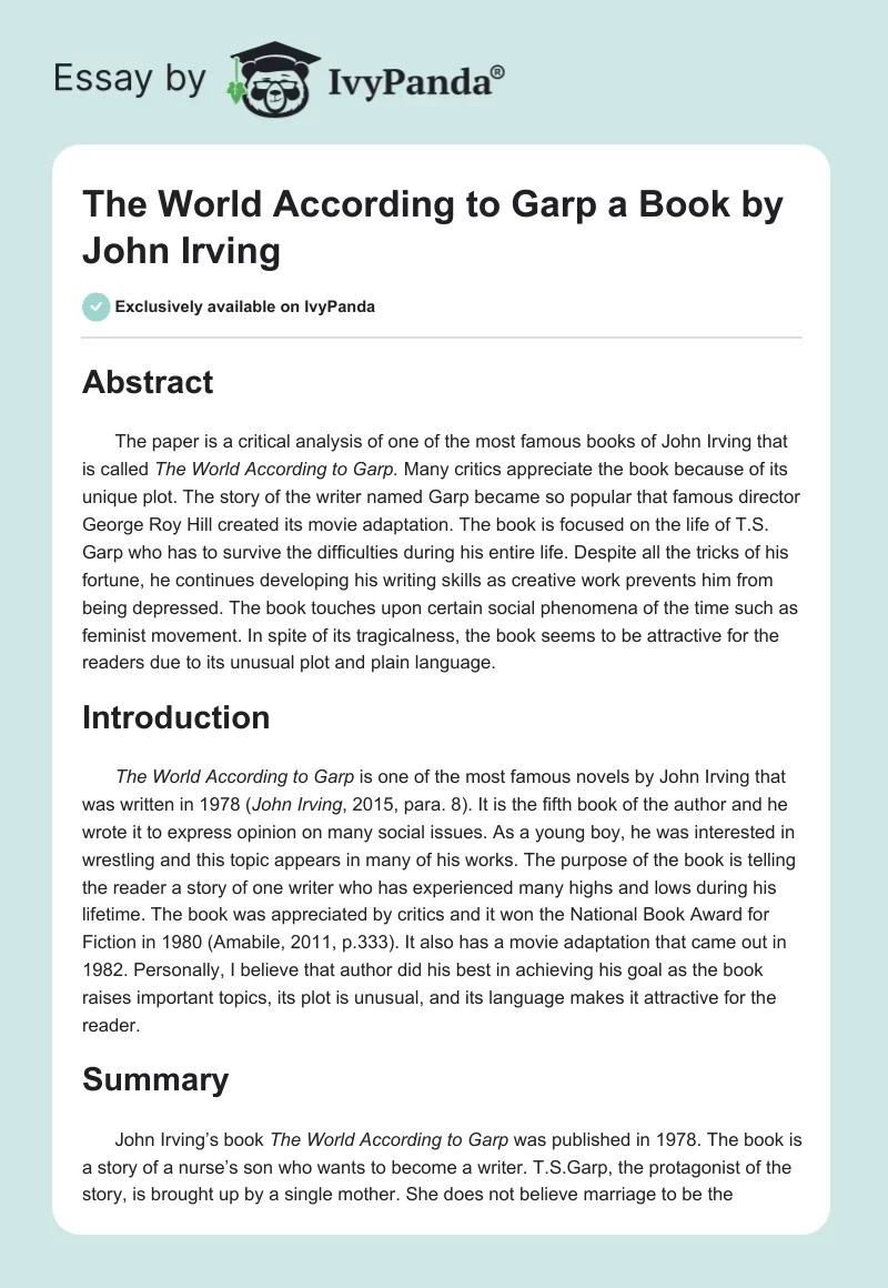 "The World According to Garp" a Book by John Irving. Page 1