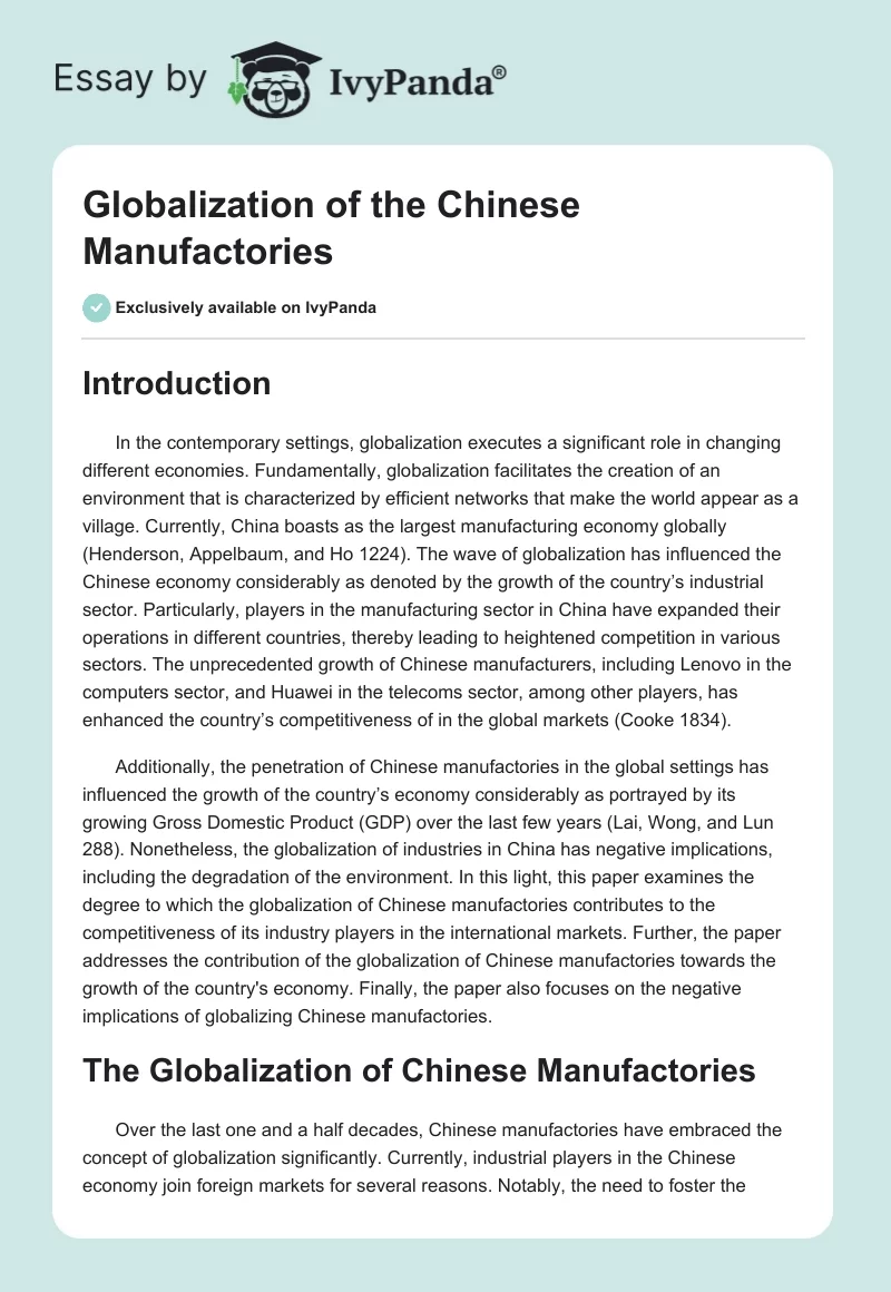 Globalization of the Chinese Manufactories. Page 1
