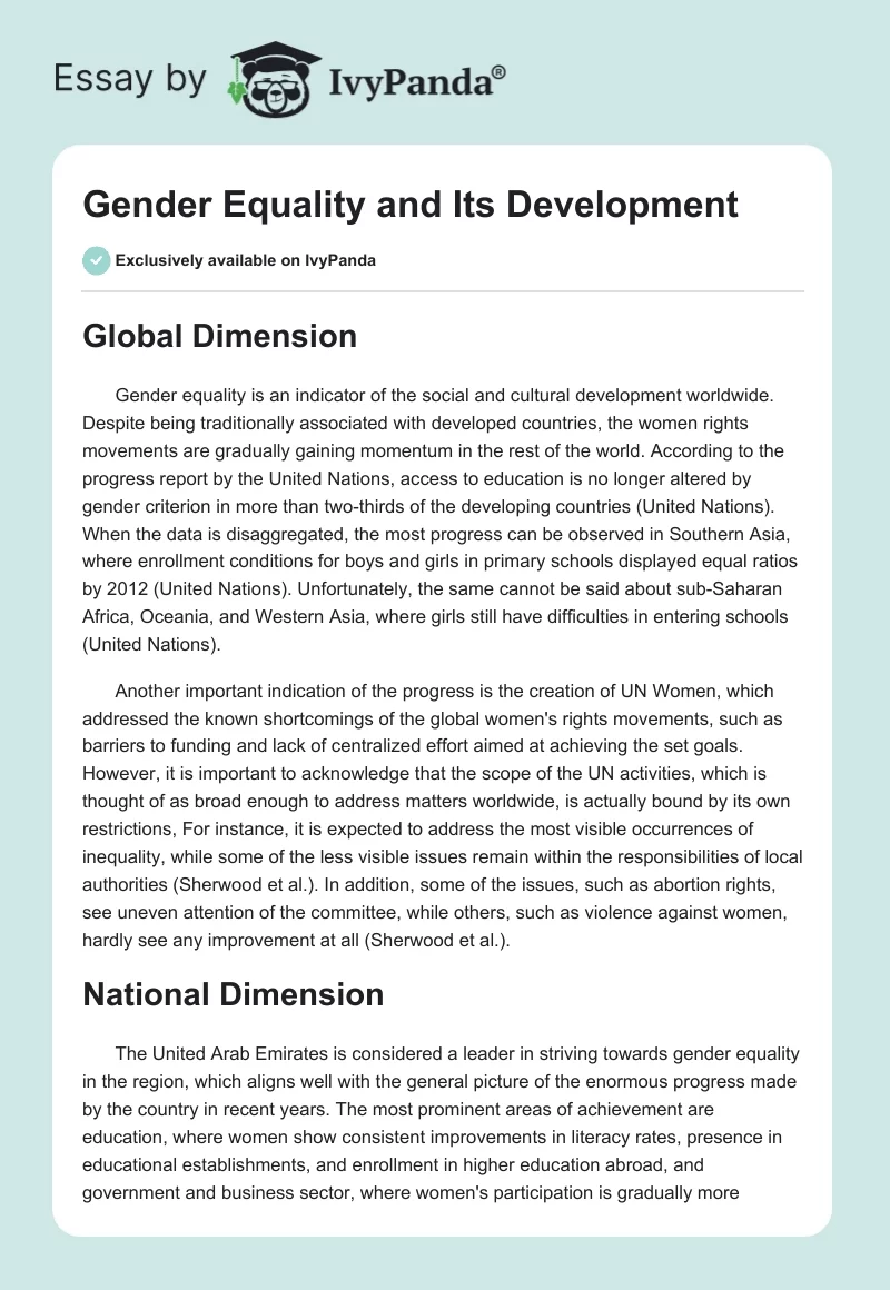 Gender Equality and Its Development. Page 1