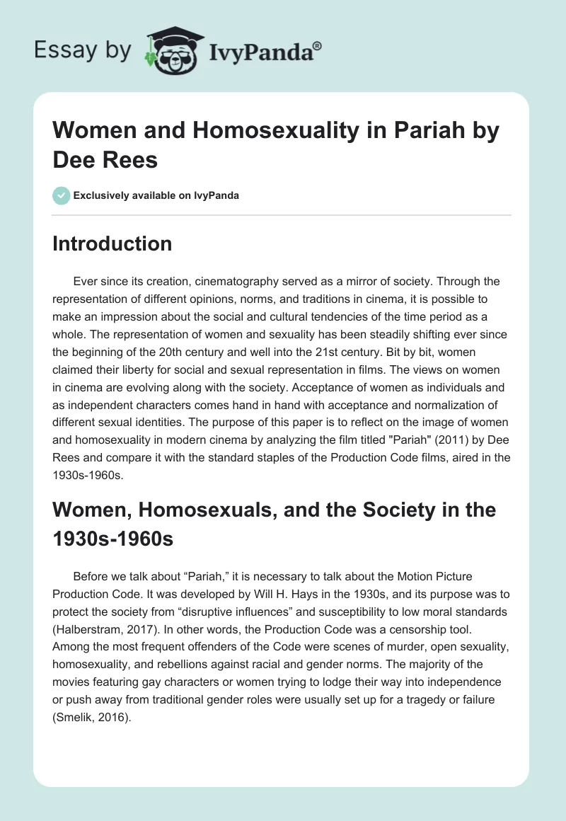 Women and Homosexuality in "Pariah" by Dee Rees. Page 1