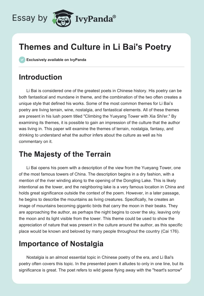 Themes and Culture in Li Bai's Poetry. Page 1