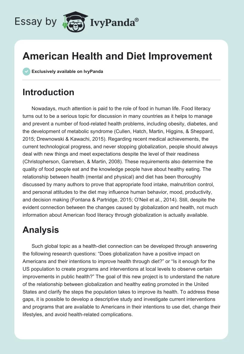 American Health and Diet Improvement. Page 1