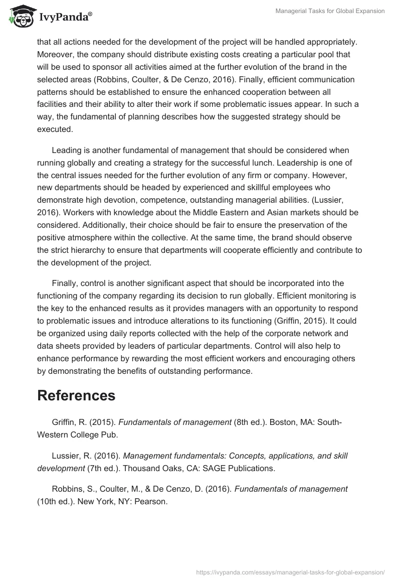 Managerial Tasks for Global Expansion. Page 2